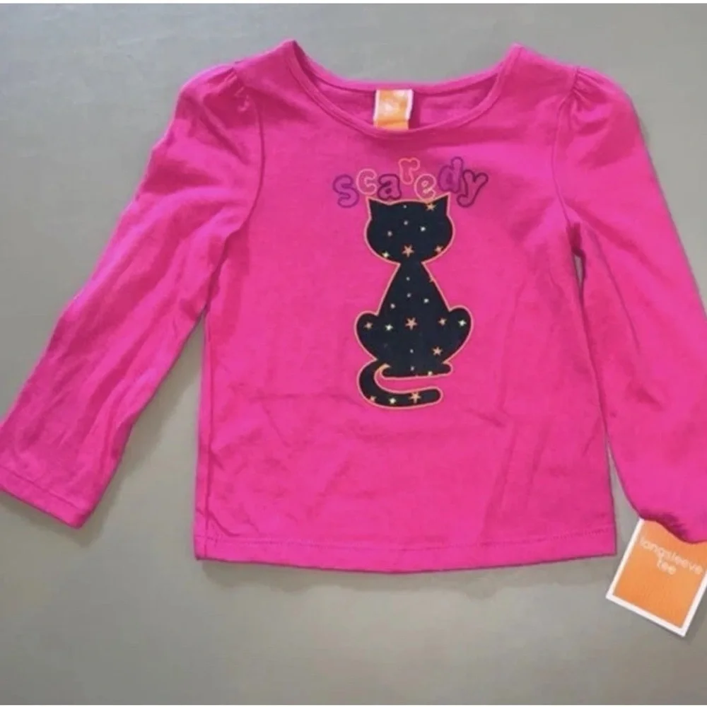 Black Cat Applique Halloween Girls Top Shirt Long Sleeve 24m Hot Pink